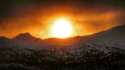 Scenic view of mountains against sky during sunset