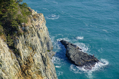 High angle view of rock formation in sea