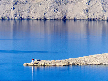 Scenic view of lake against blue sky