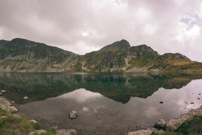 Reflection of mountain in lake against sky