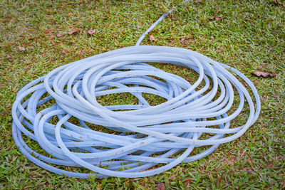 High angle view of ropes on field