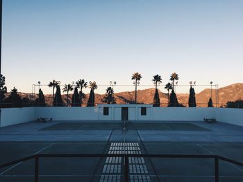 Low angle view of built structure against clear blue sky
