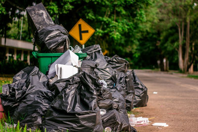 Close-up of garbage on road