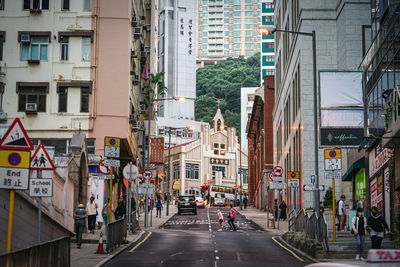 View of city street and buildings