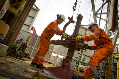 Low angle view of people working