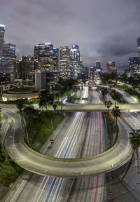 Aerial nighttime shots over downtown los angeles
