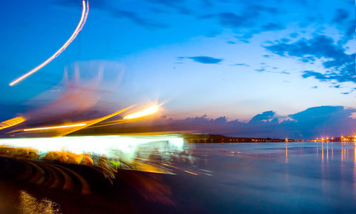 Light streaks in water at night