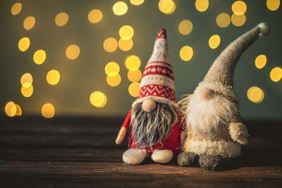 Close-up of christmas decorations on table