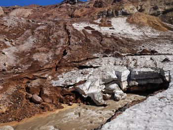 Stream flowing against rocky mountain