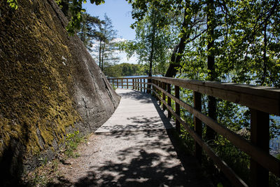 Walkway amidst trees against sky