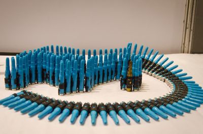 Blue bullets on table