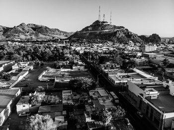 High angle view of buildings in city