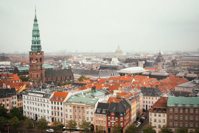 High angle view of buildings in city