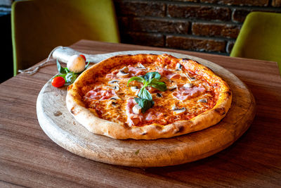 Close-up of pizza on table