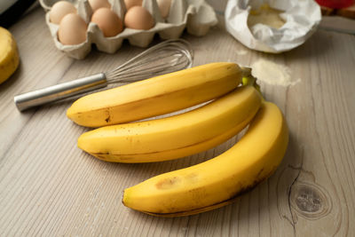 High angle view of bananas on table