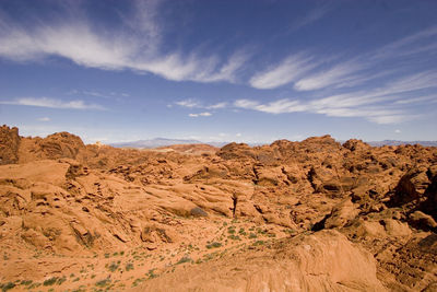 Scenic view of orange desert rocks against sky