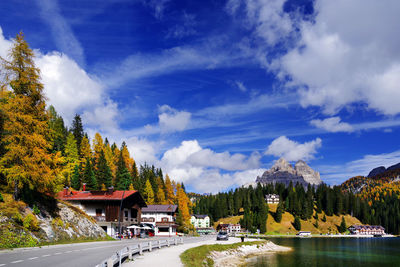 Scenic view of mountains against sky during autumn