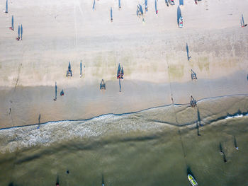 High angle view of people on field