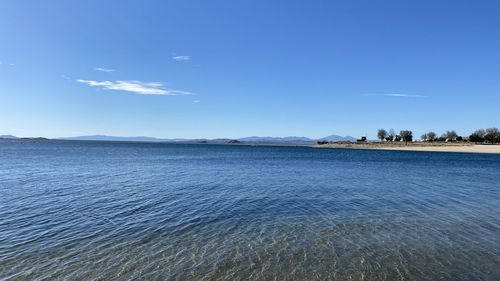 Scenic view of sea against blue sky