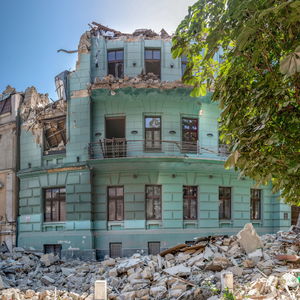Damaged by a russian rocket building in the unesco-protected historical center of odessa, ukraine