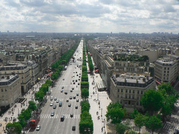 High angle view of street amidst buildings in city