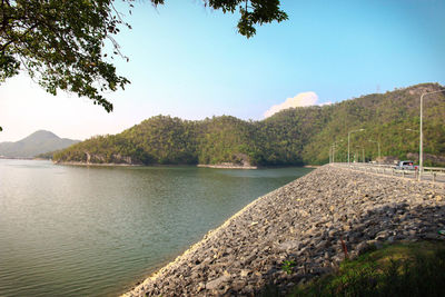 Scenic view of lake against clear sky