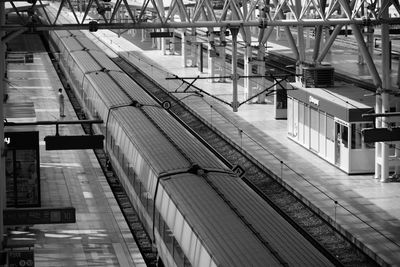 High angle view of train at railroad station