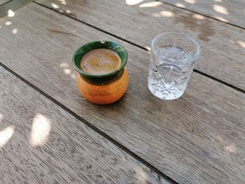 High angle view of drink on table