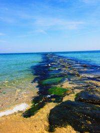 Scenic view of sea against blue sky