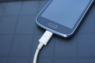 High angle view of smart phone
