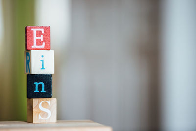 Close-up of toy blocks on table