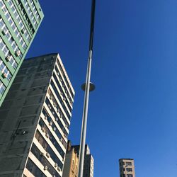 Low angle view of modern buildings against clear blue sky