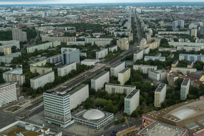 High angle view of buildings in city