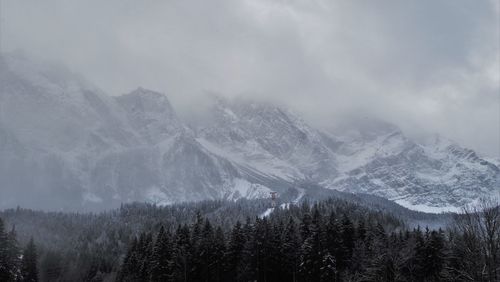 Scenic view of mountains against sky during winter