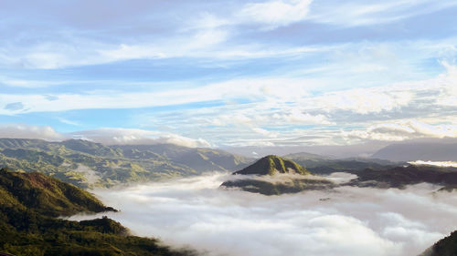 Aerial view of landscape against cloudy sky