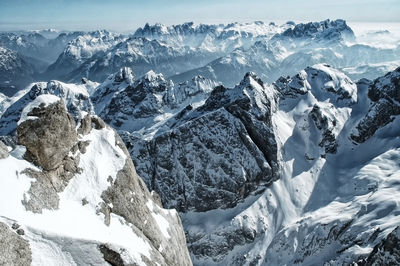 Scenic view of snow mountains against sky