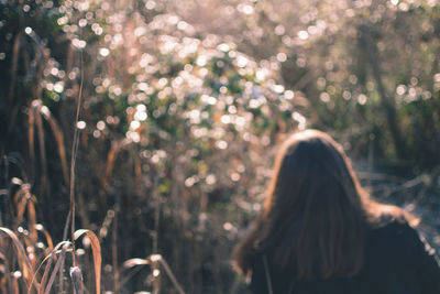 Rear view of woman against trees