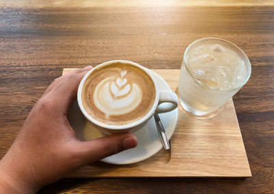 Close-up of coffee cup on table