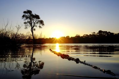 Scenic view of lake against sky during sunset