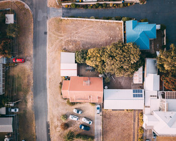 Directly above shot of trees and buildings in town