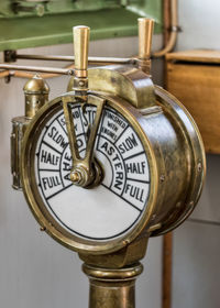 An old engine order telegraph on a vintage ship