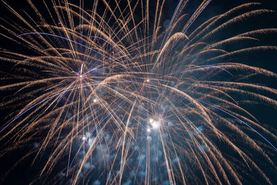 Low angle view of firework display at night