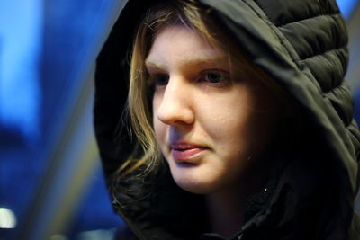 Close-up of young woman wearing warm clothing