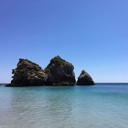 Scenic view of sea against clear blue sky