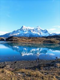 View on the route to grey hotel on torres del paine national park.