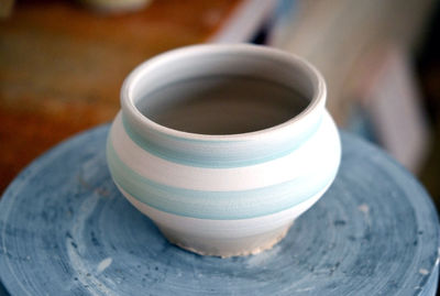 Close-up of tea cup on table