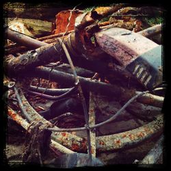 Close-up of rusty firewood