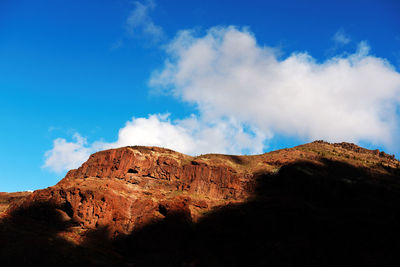 Low angle view of mountain against cloudy sky