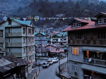 High angle view of townscape and houses in town