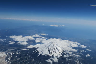 Aerial view of snowcapped mountains against sky